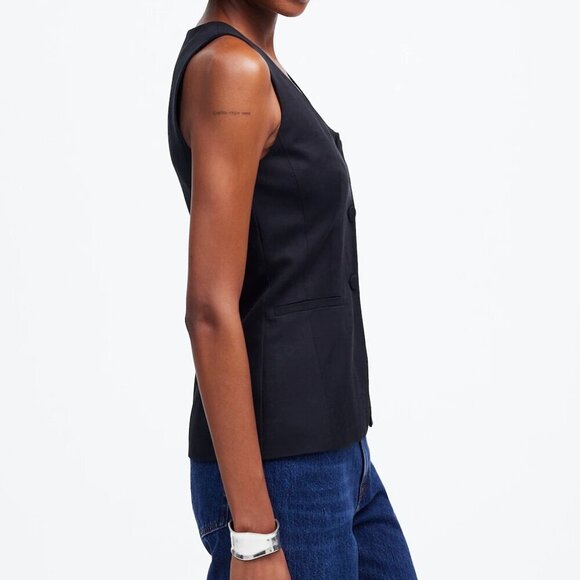 Madewell Scoopneck Cutaway Vest Drapey Twill Black Size 00/XXS NWT - Picture 2 of 8